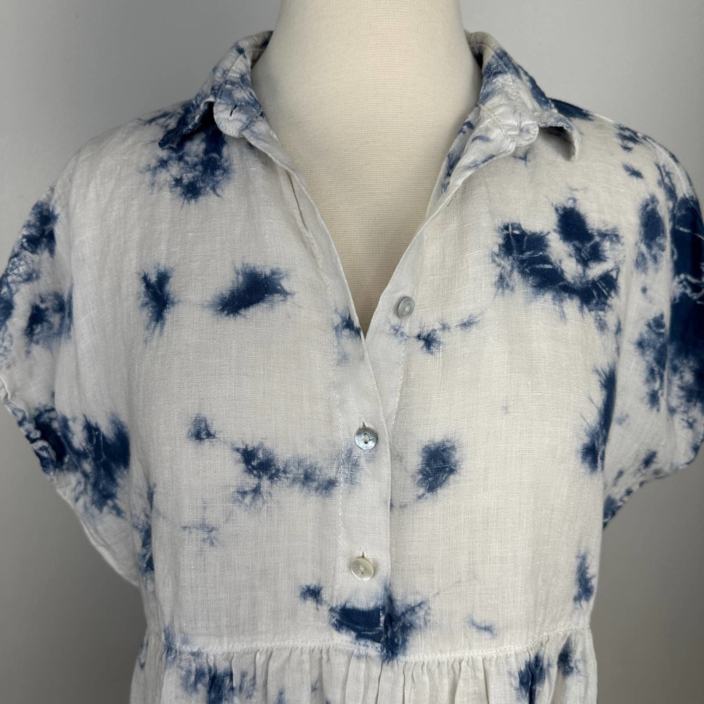 Racheal Zoe babydoll 100% Linen Lagenlook peplum oversized top XS White Blue - Picture 8 of 12